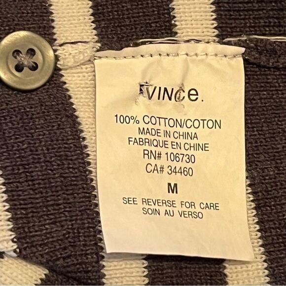 Vince Gray Cotton Sweater Size Medium Nautical Preppy Stripes Ribbed Lightweight - Picture 8 of 8